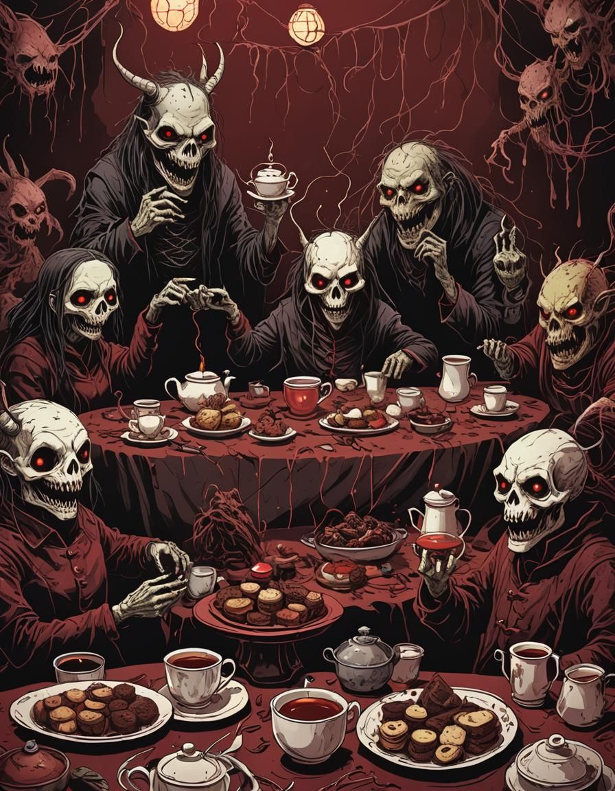 Nightmarish Tea Party with Sinister Creatures