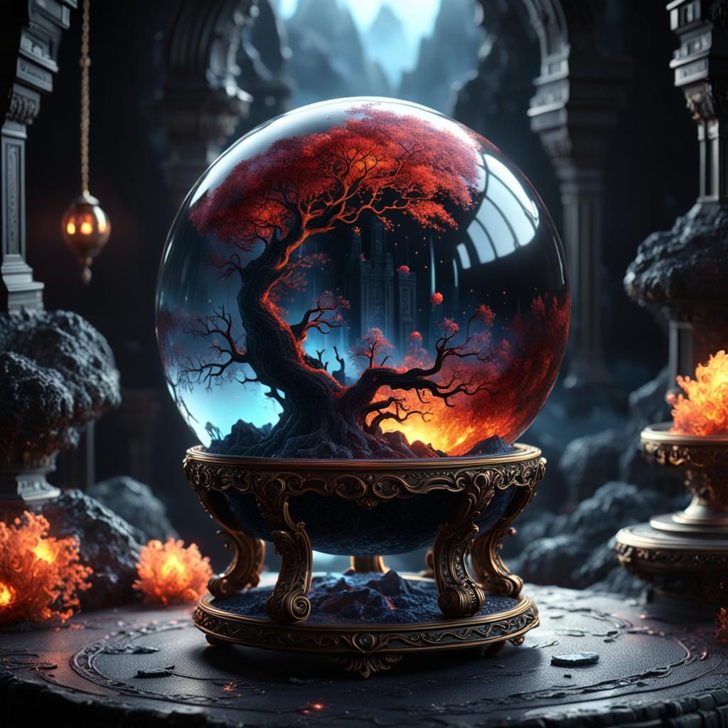 Lava Filled Black Crystal Ball in Detailed Matte Painting