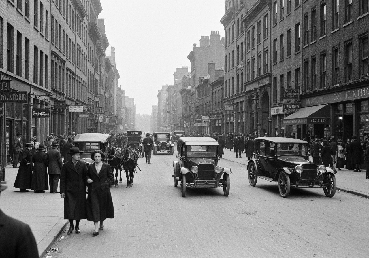 Bustling City Street Scene, 1925, in Vintage Style