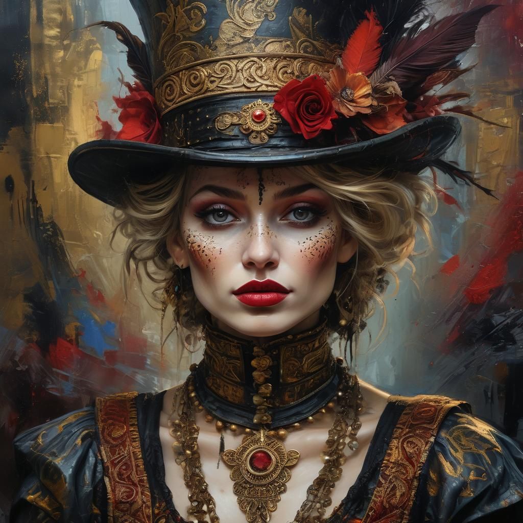Cinematic Tribal Fantasy Portrait with Baroque Top Hat