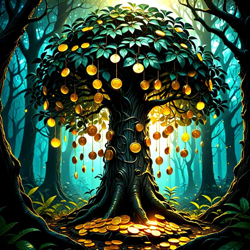 Golden Tree of Prosperity in a Dark Aesthetic