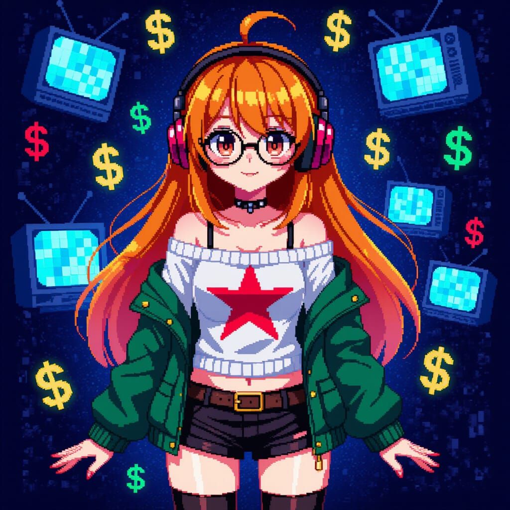 Anime Girl in Cyberpunk Neon with Retro Internet Style