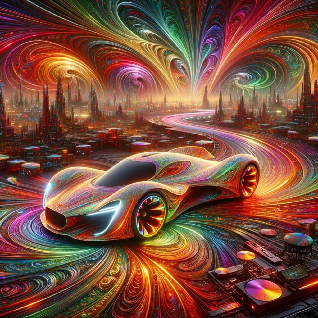 Holographic Supercar in Futuristic Metropolis
