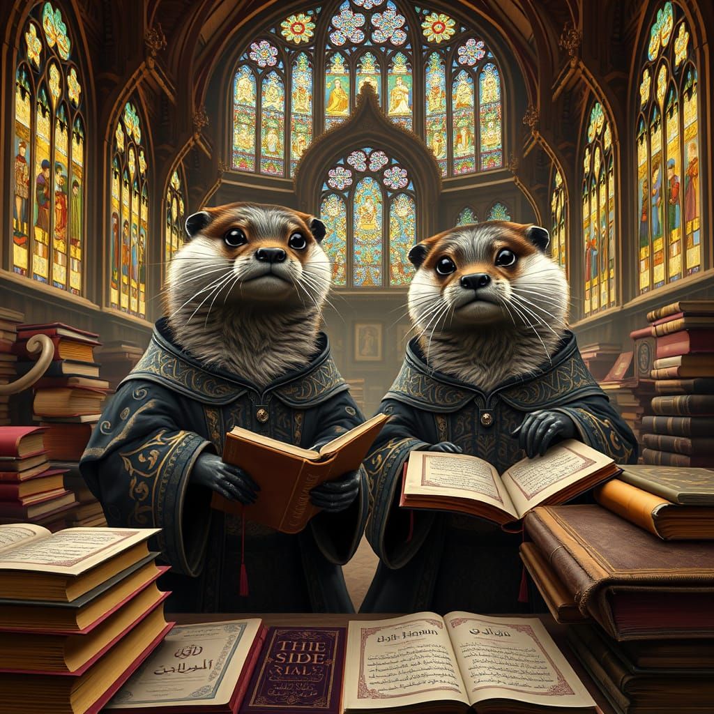Otters in Victorian Academic Attire Print and Bind Sacred Te...