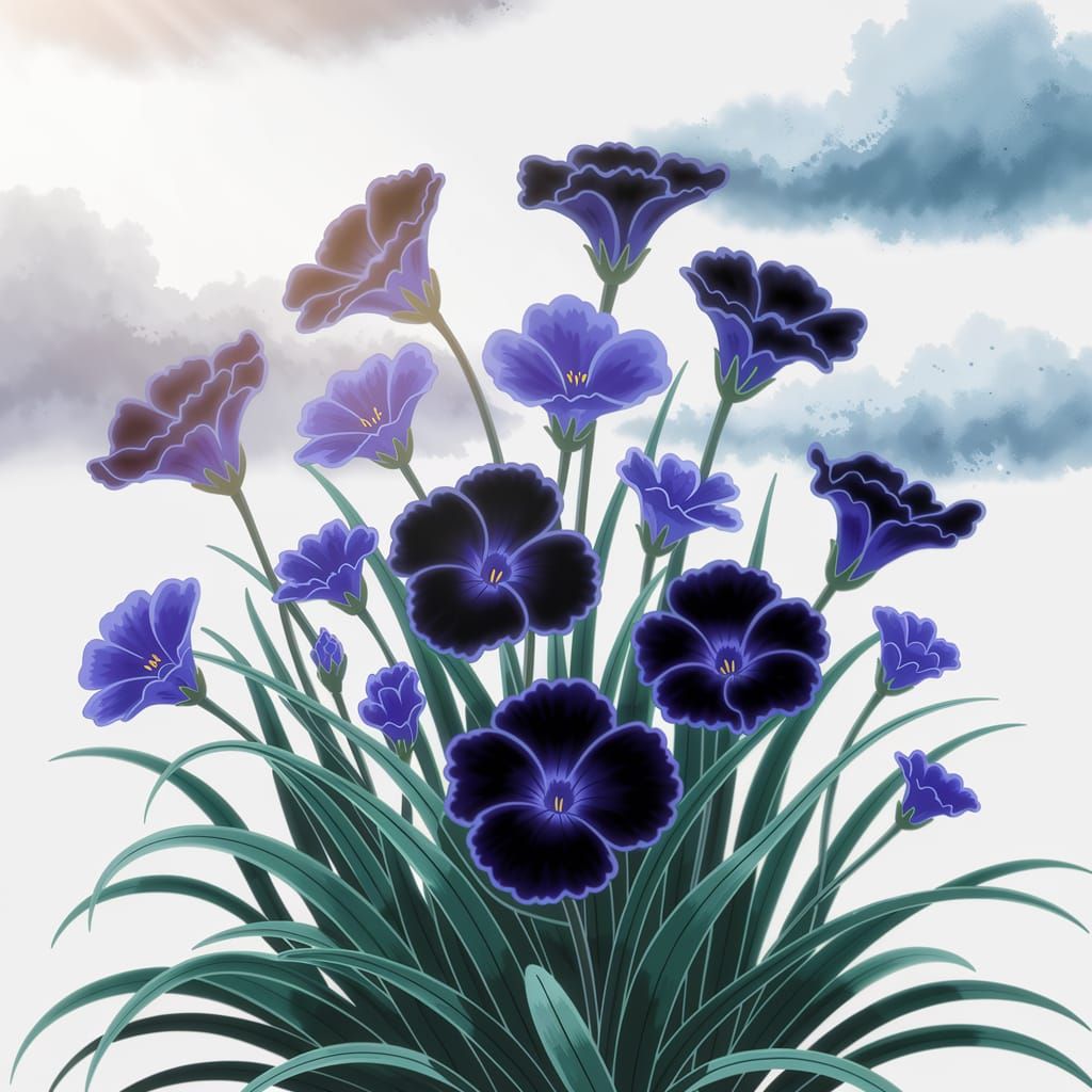 Elegant Boho Forget-Me-Not Flowers in Black and Blue