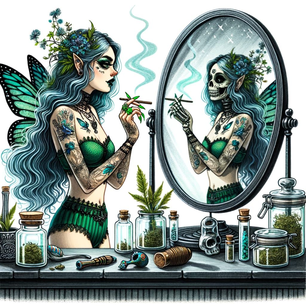 Gothic Fairy with Zombie Reflection