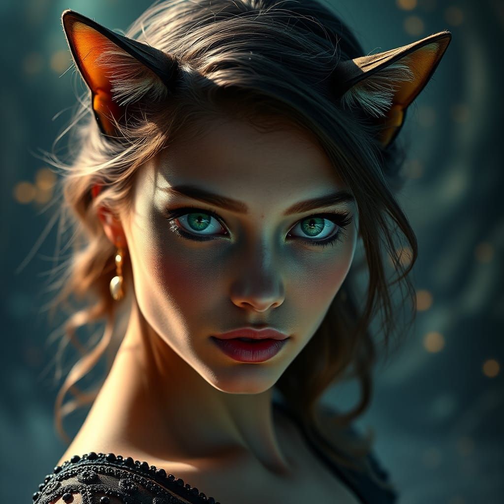 Green-Eyed Model Posing in a Digital Painting