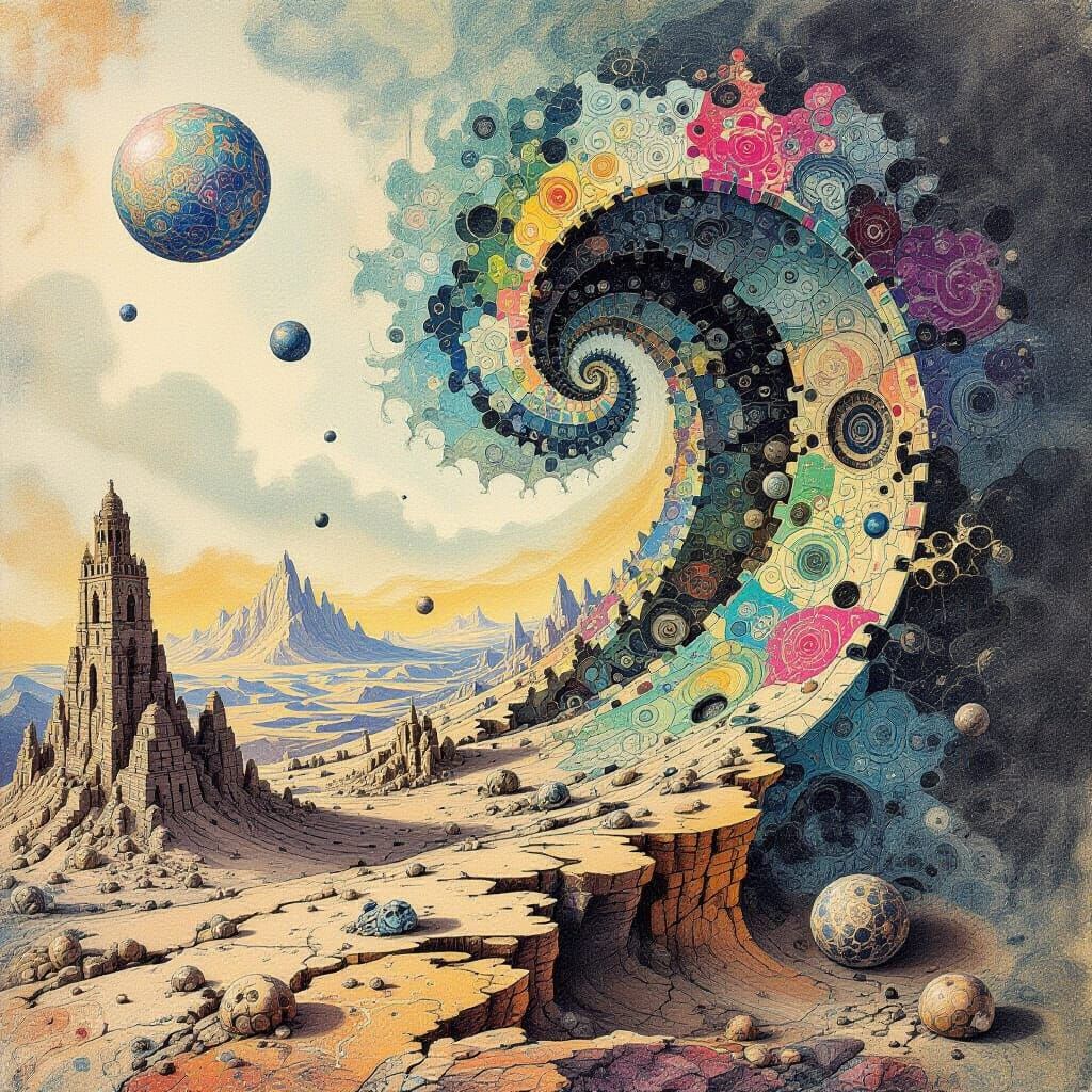 Psychedelic Surrealism Ink Drawing of Curve Deficiencies