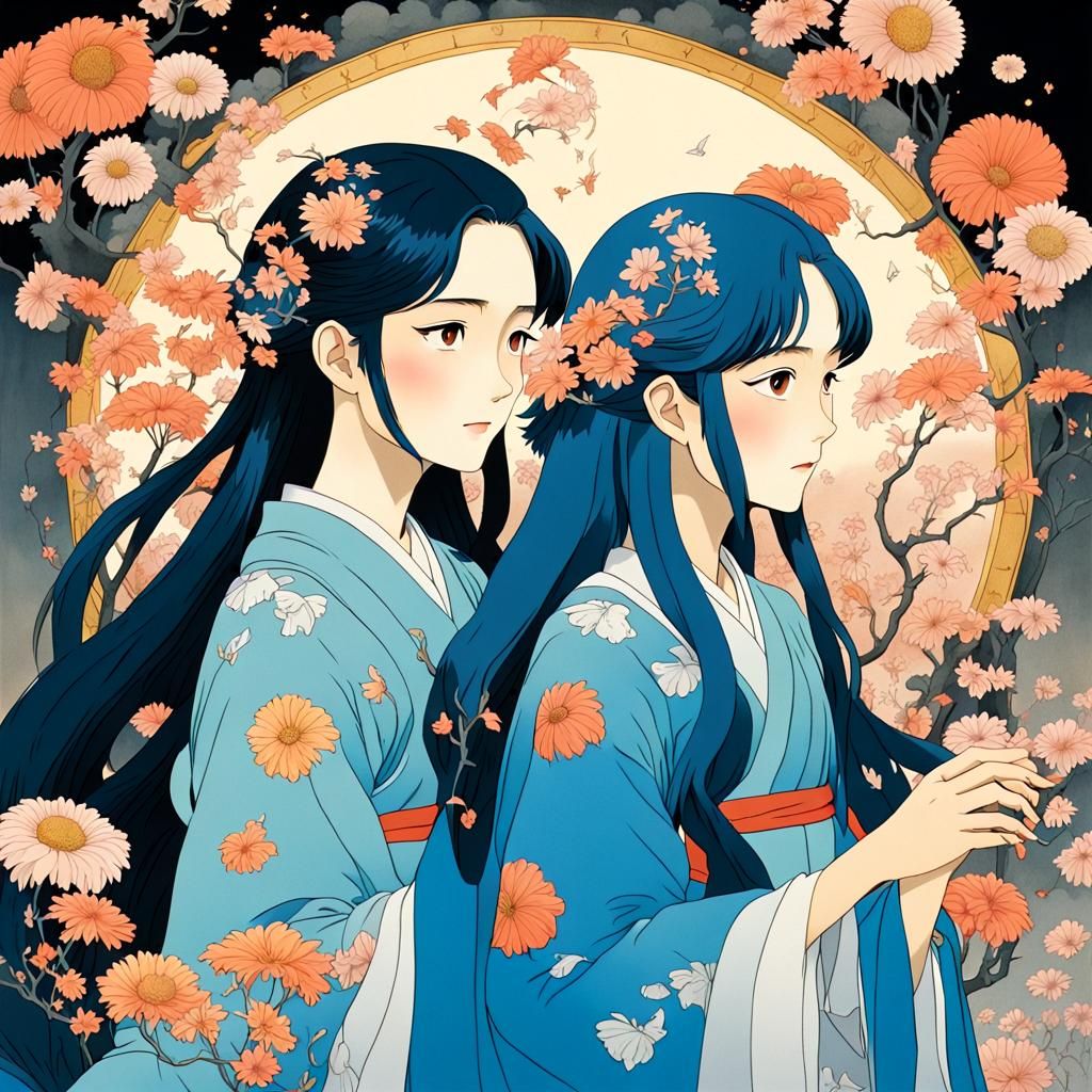 Gemini Good and Evil in Miyazaki Fairytale Style