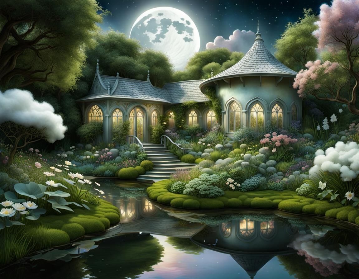 Evening Garden with Bushes of Fluffy Cloud