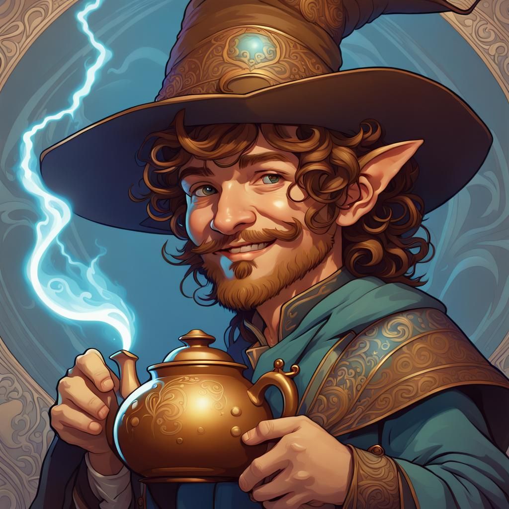 Male halfling, genie warlock