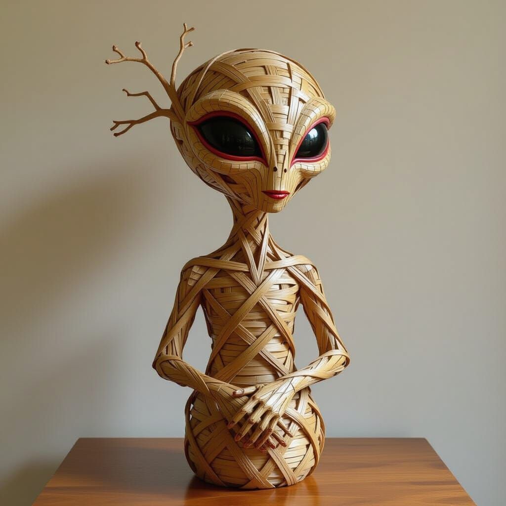 Abstract Alien Wood Sculpture in Organic Style