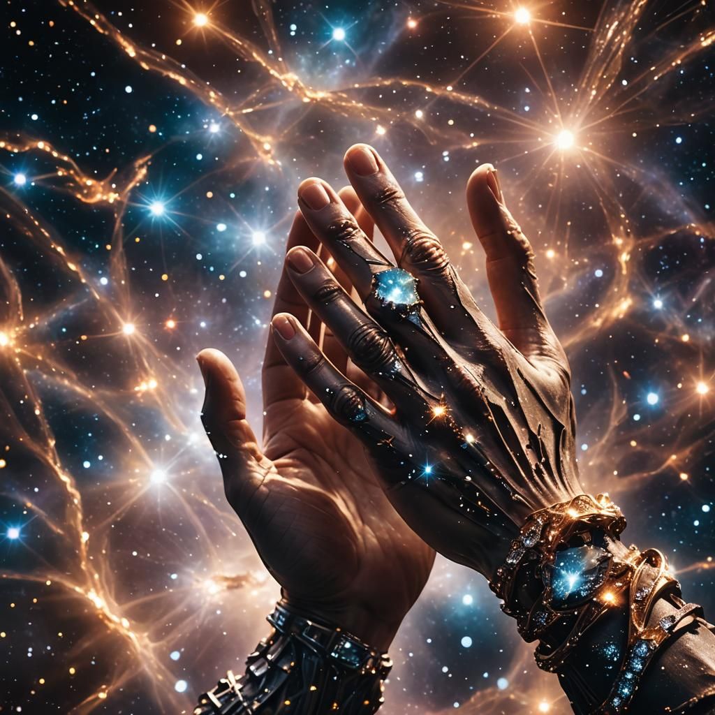 Cosmic Hands Cradling Diamond in Space