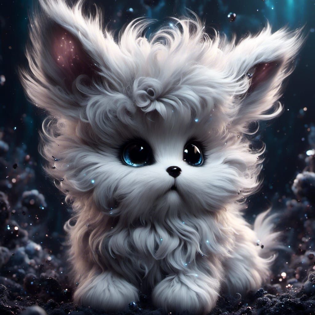 Adorable Fluffy Chibi Bunny with Sparkles