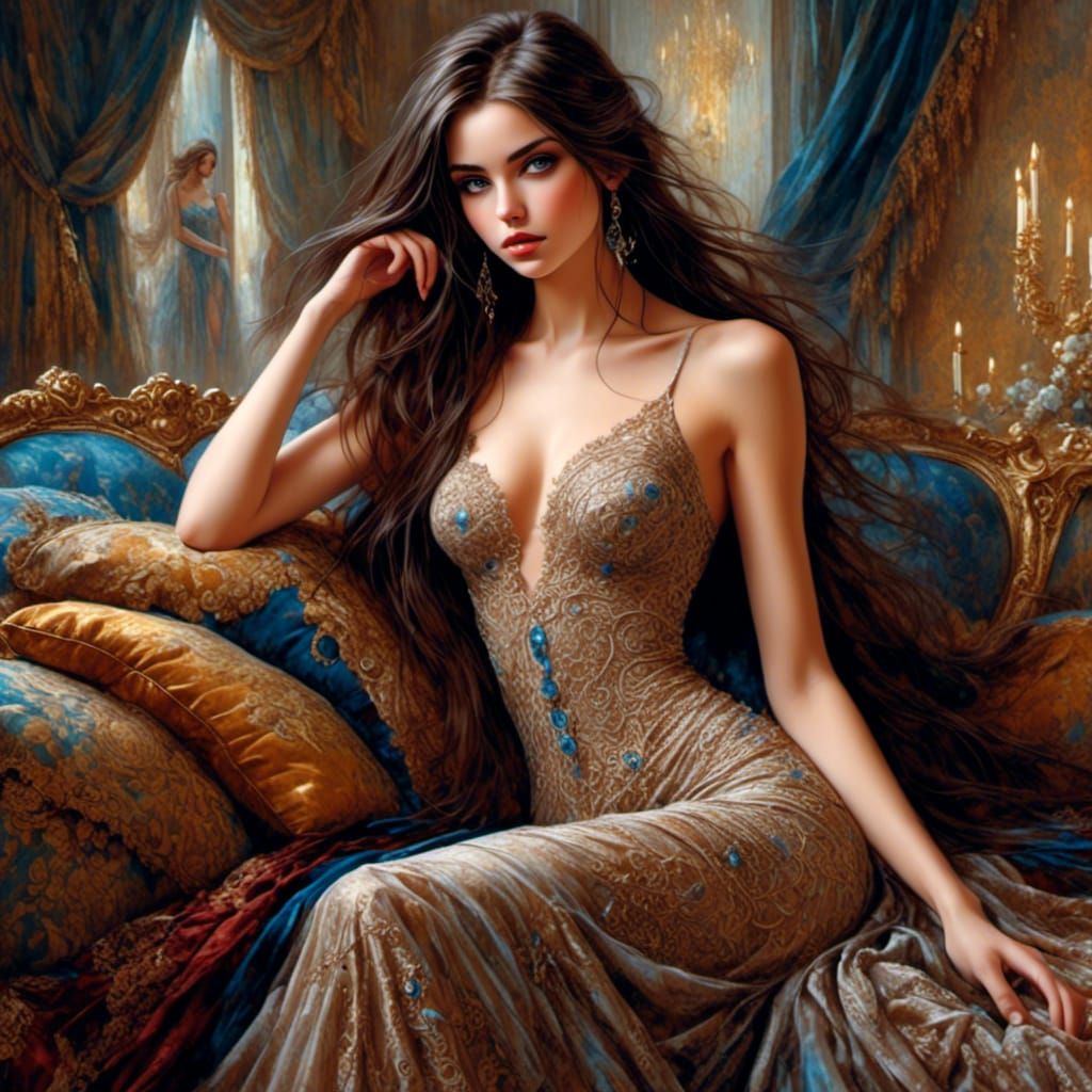 Beautiful Woman in Lace Dress Portrait