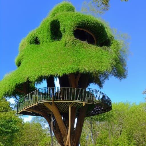 Enchanting Green Treehouse in Lush Foliage