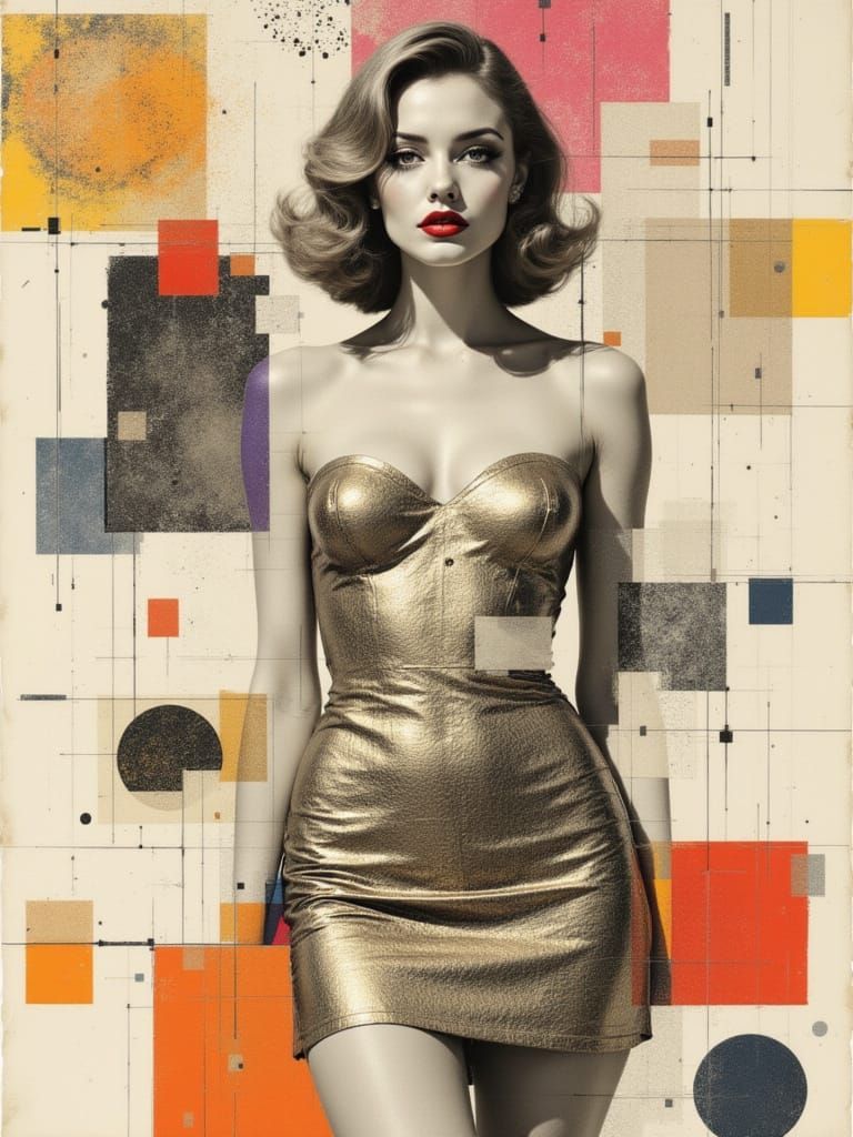 Pin-Up Woman With Pink Tipped Hair in Ceramic Glaze Style