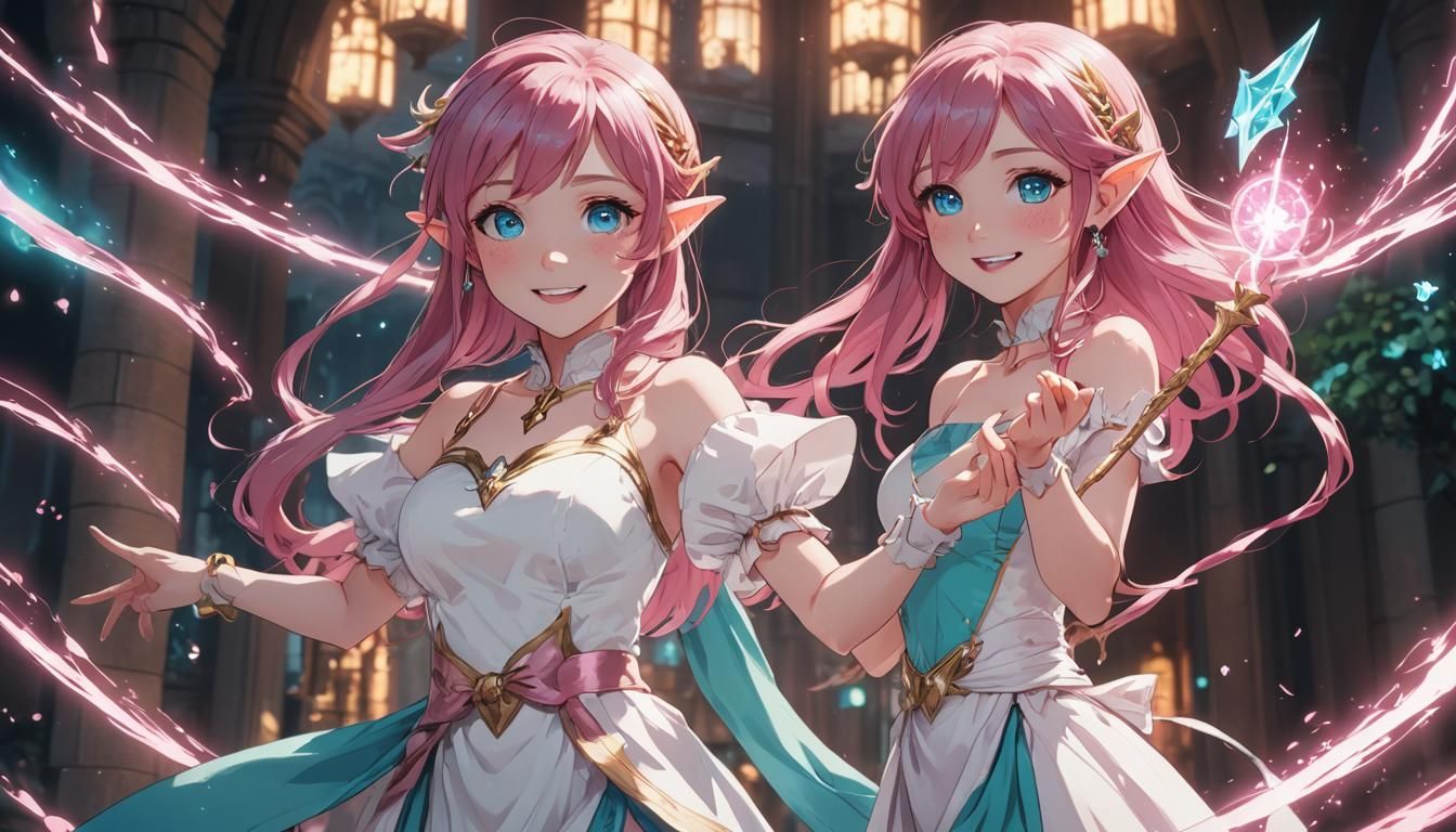 Pink-Haired Elf Healer in Anime Style