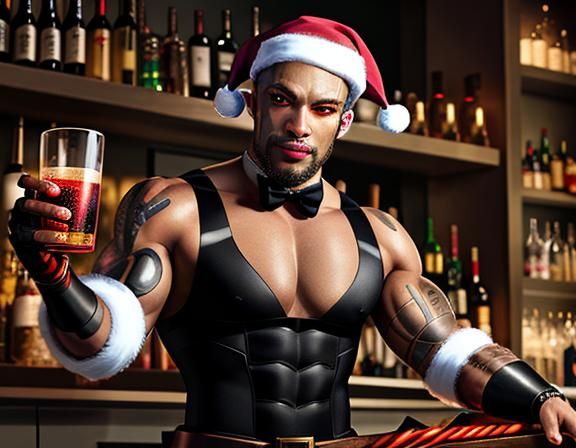 Cyborg Bartender Wishes a Gay Yuletide
