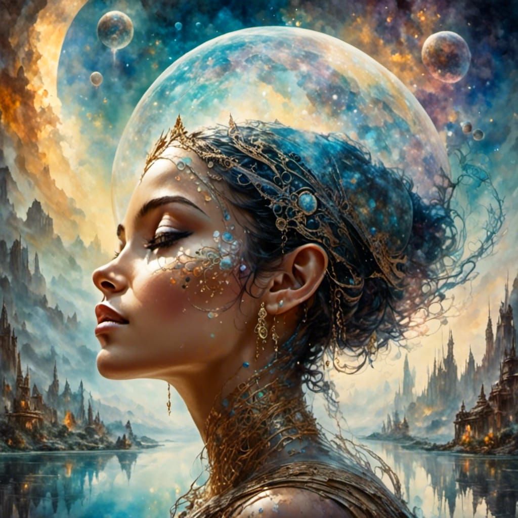 Surreal Double Exposure Portrait on Alien Planet