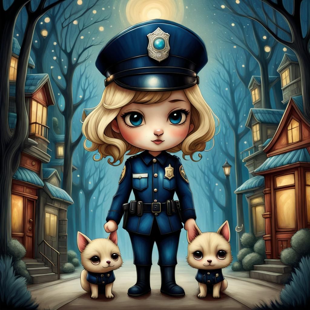 Adorable Chibi Police Officers in Art Deco Style