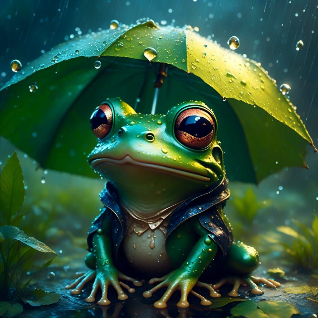 Chibi Frog Portrait on Rainy Day