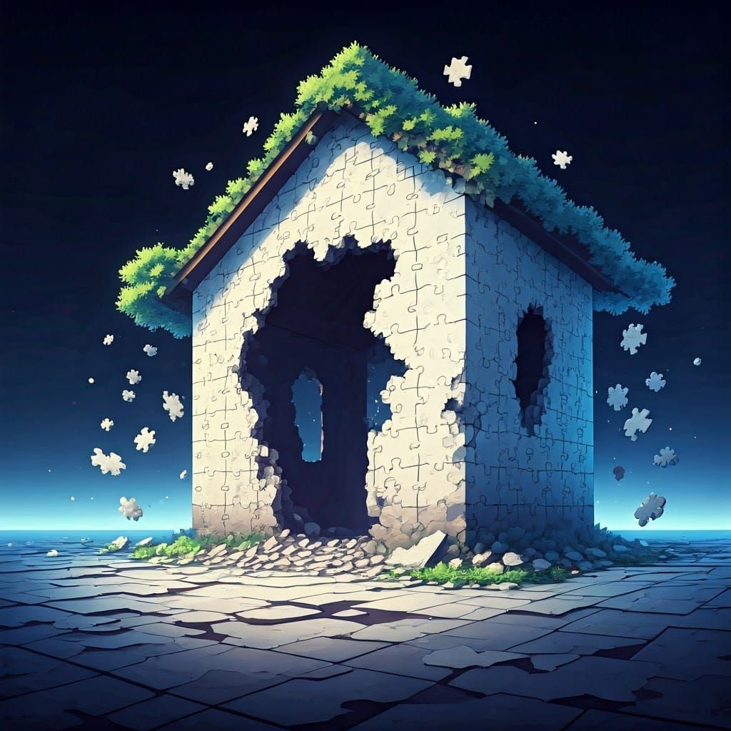A Fragile House Made of Puzzle Pieces Disintegrates in Anime...