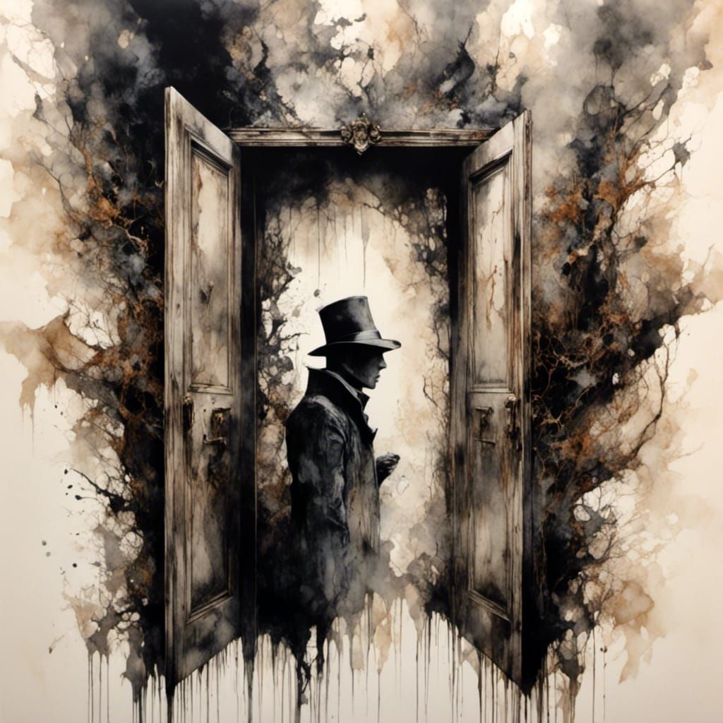 Magical Doorway in Ink Painting Style