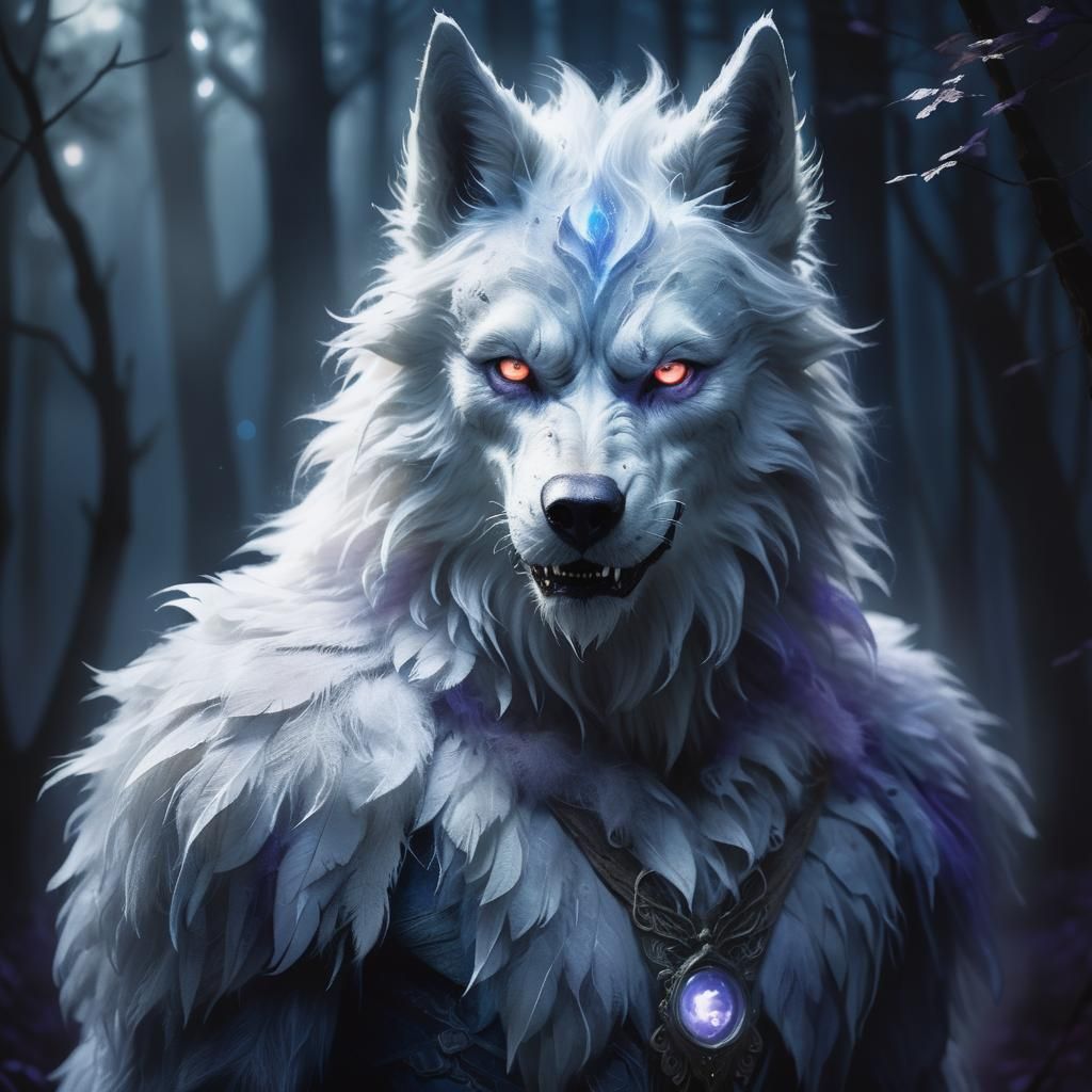 Majestic White Lycanthrope in Misty Forest