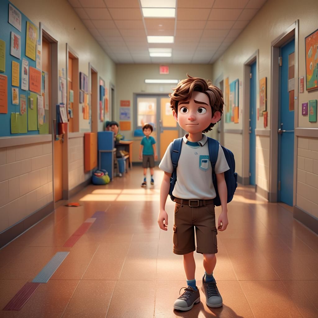 Boy with Burn in Pixar-Inspired School Scene