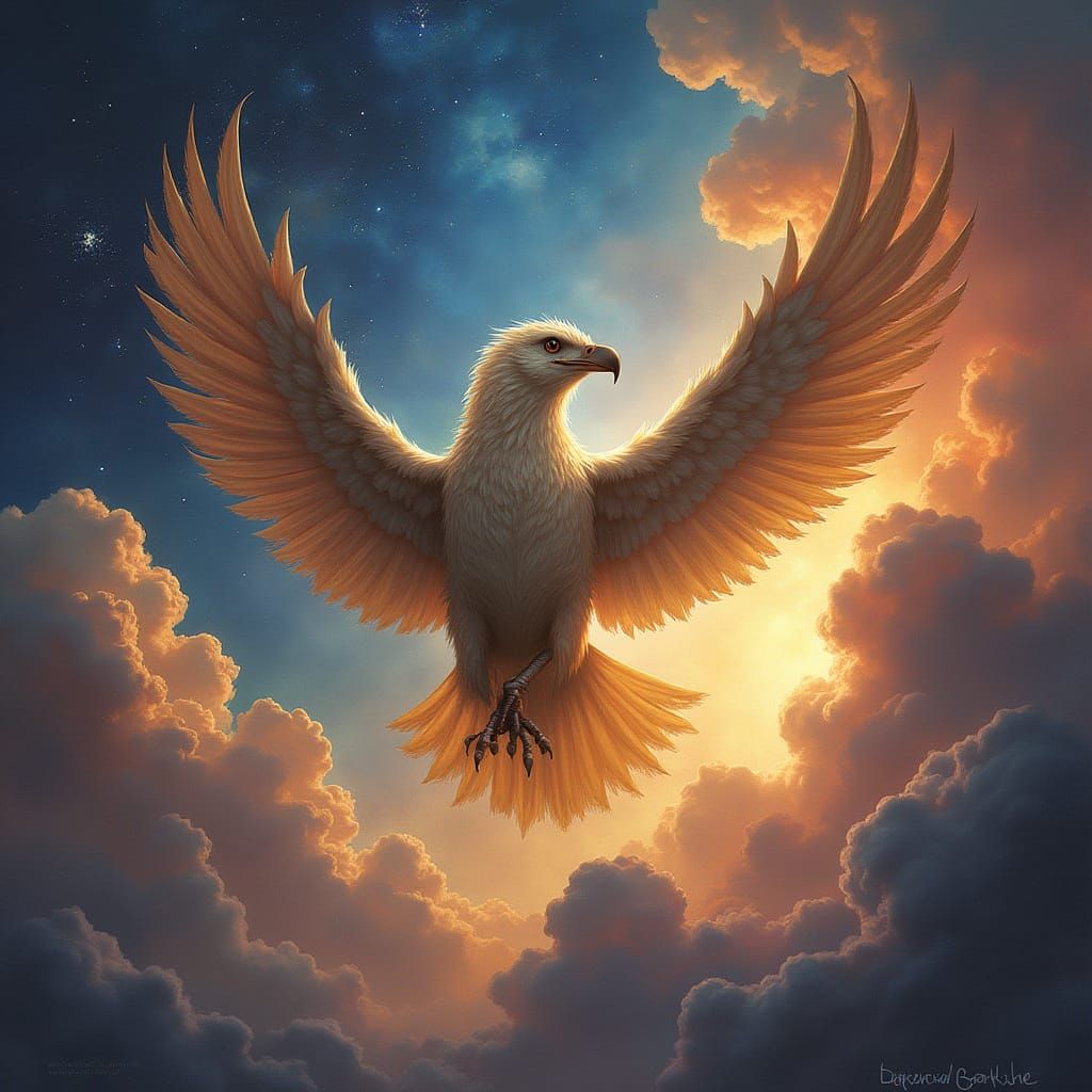 Majestic Griffin Soars Through Cosmic Nebula Fantasy Art