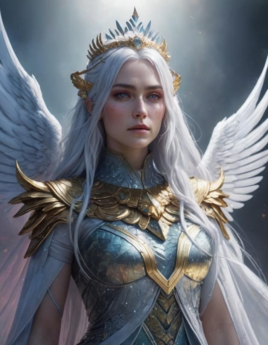 Hyperrealistic Aasimar Portrait in D&D Universe