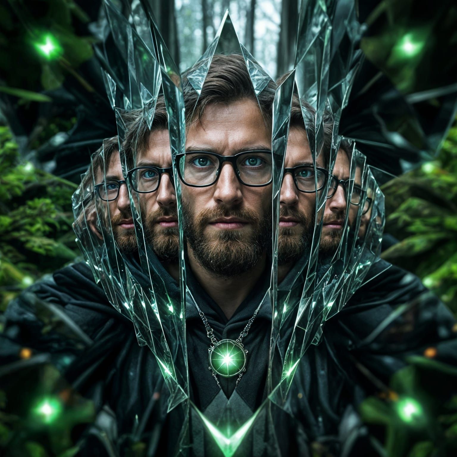 Kaleidoscope Portrait of Half-Elf Witch in Magical Realism