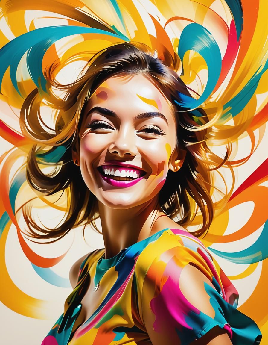 Joyful Double Exposure Art in Vibrant Oil Painting Style