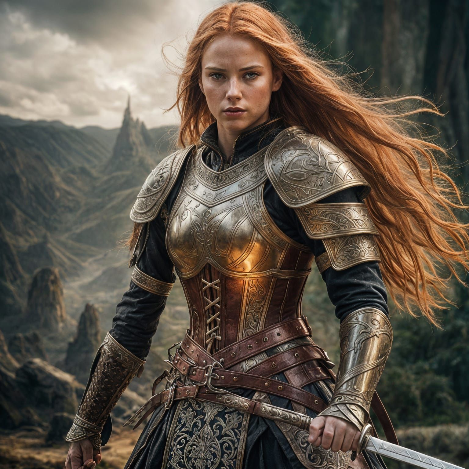 Female Warrior with Light Sword in HDR