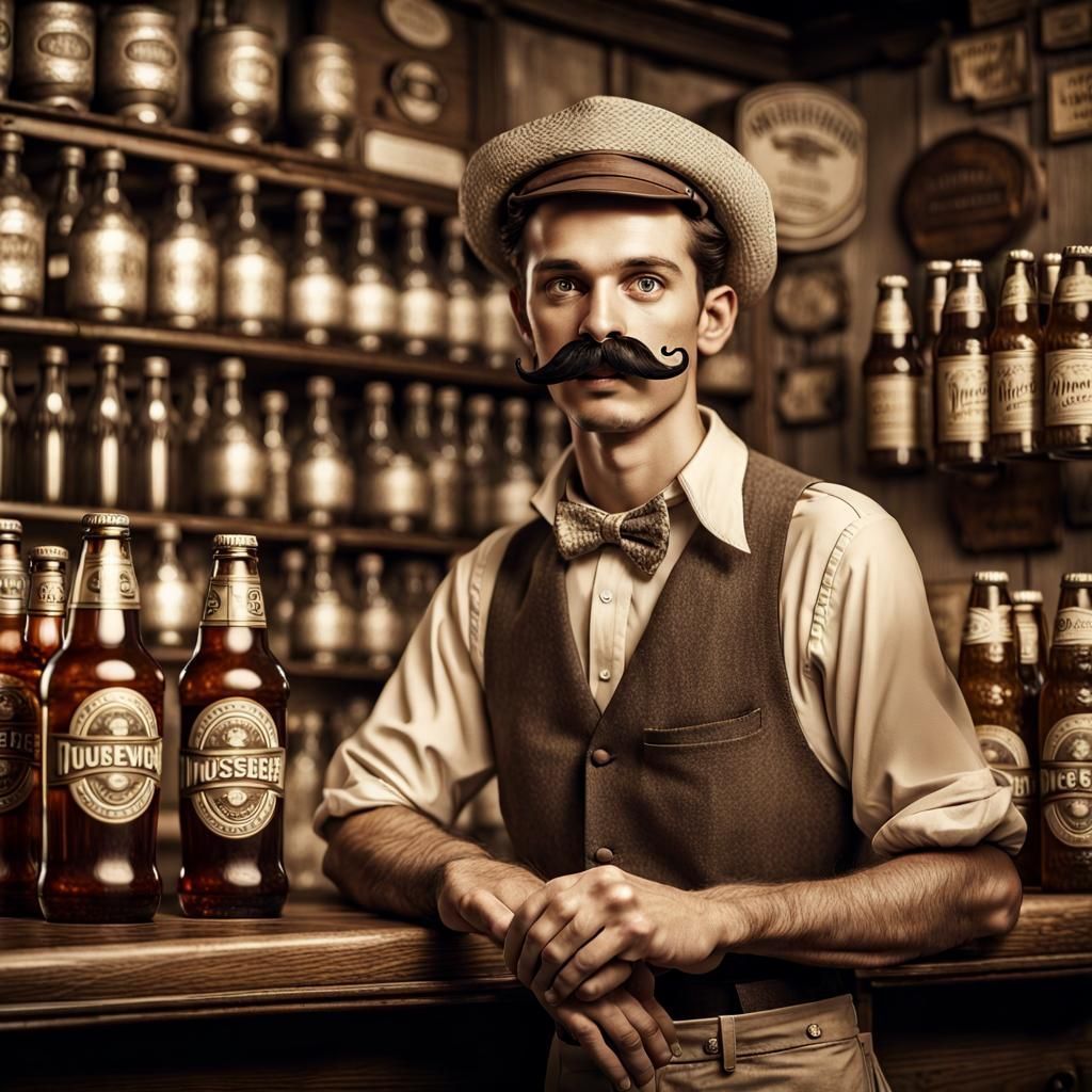 Vintage Photo of Young Man with Fake Mustache