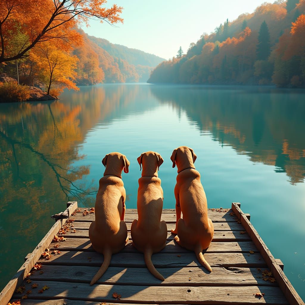Labradors on Dock at New England Lake