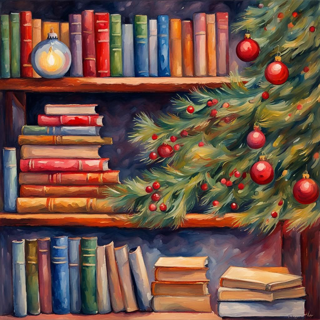 Christmas Books in Neo-Impressionistic Watercolor