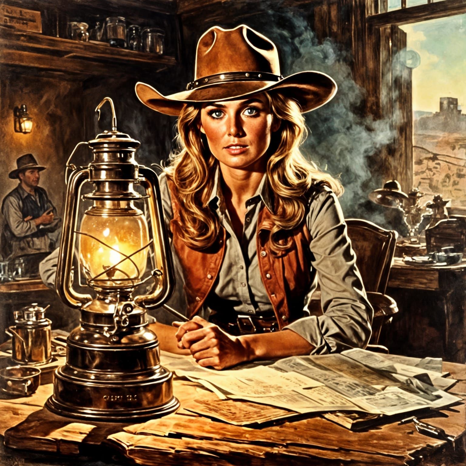 Gunslinger with Lamp in Western Style