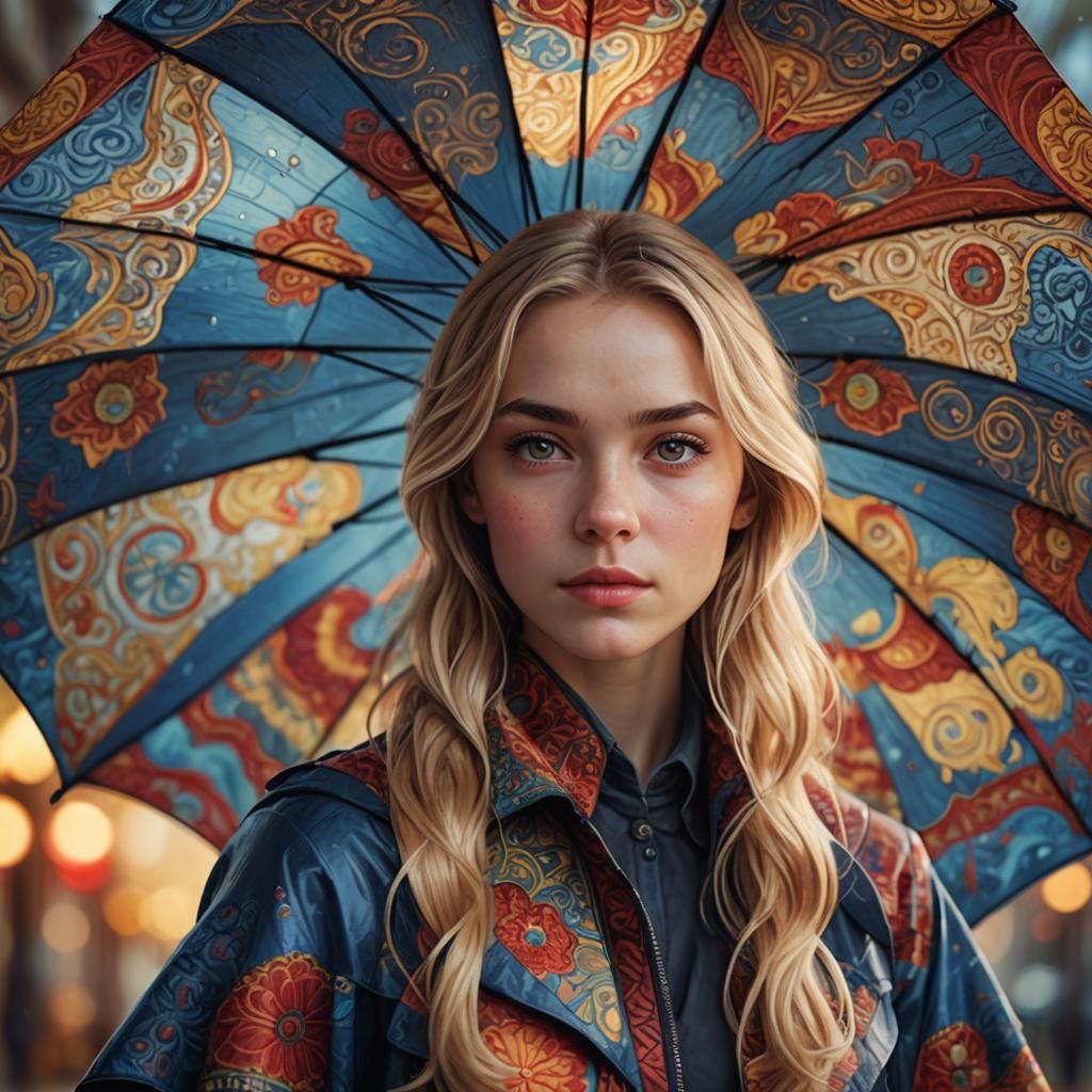 Woman with Umbrella Portrait in Art Nouveau Style