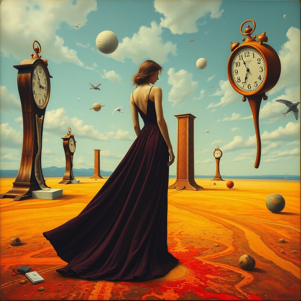 Dreamlike Landscape with Melting Clocks, Dali-Inspired
