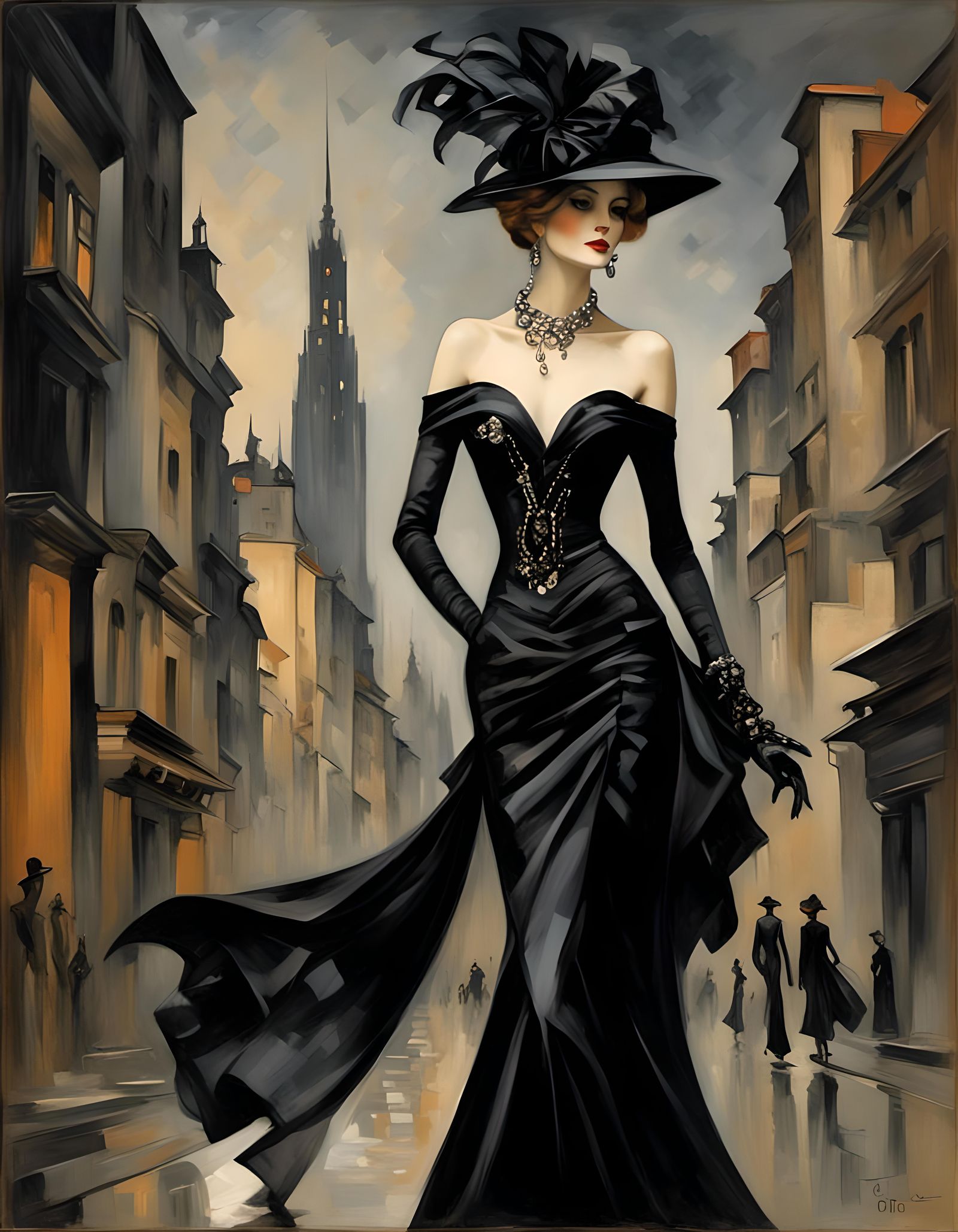 Elegant Figure in Shadowlight, Art Deco Style