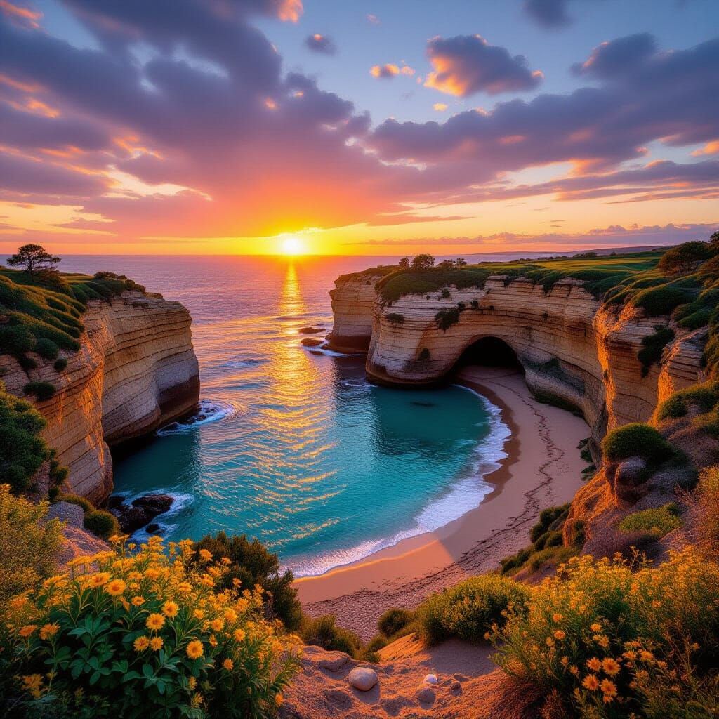 Sunrise Over Sandstone Cliffs in Ansel Adams Style