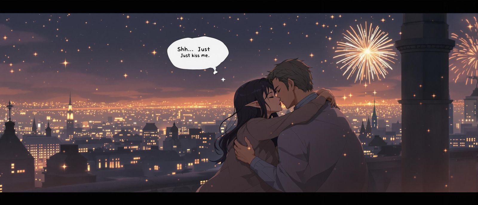 Romantic Rooftop Moment in Anime Style