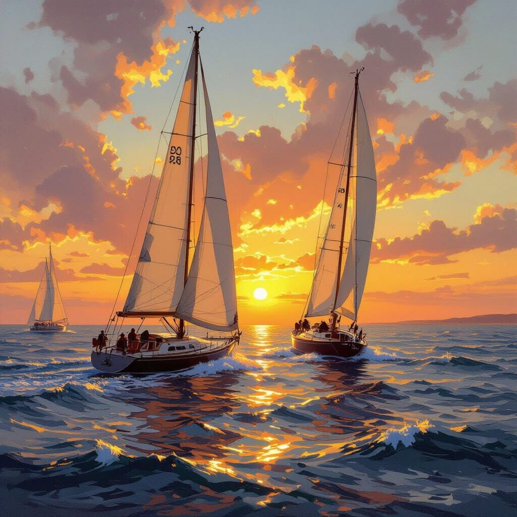 Sailing Yachts at Sunset Around the Needles