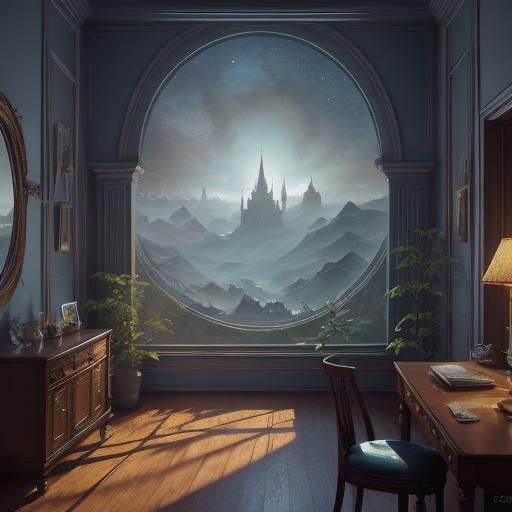 Opal Hairpin in Dimly Lit Room, Fantasy Art