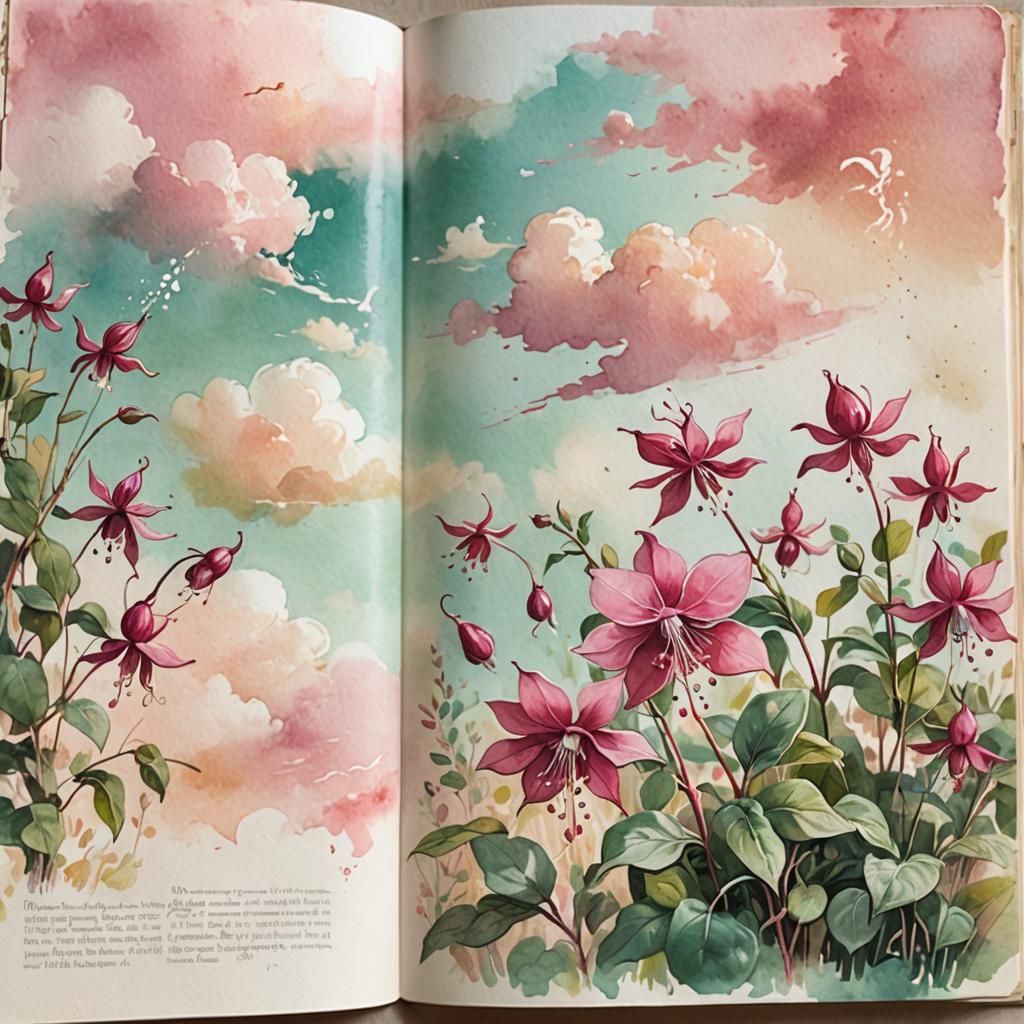 Whimsical Fuchsia Bloom in Vintage Watercolor Style