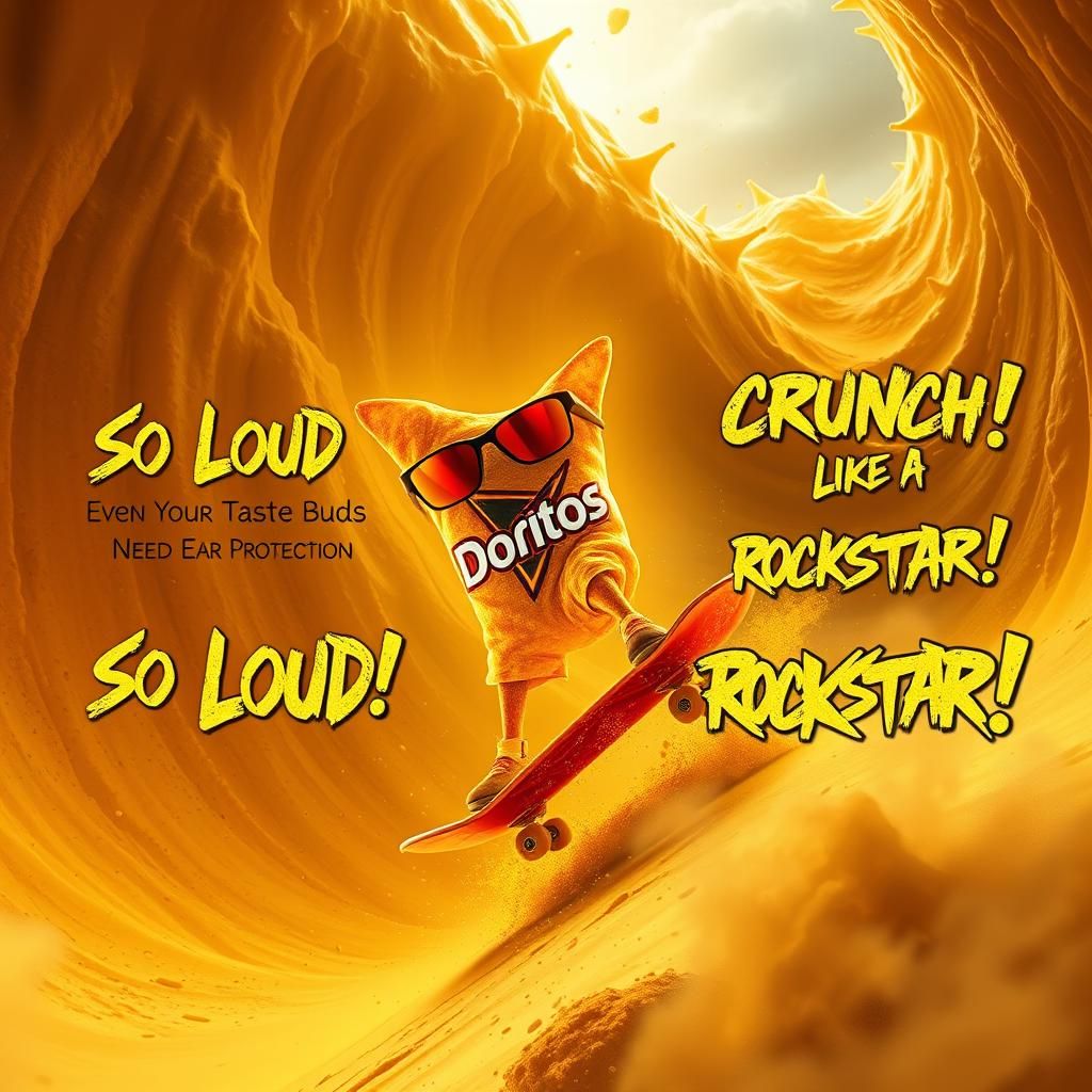 Giant Dorito Shreds Cheese Mountain on Skateboard