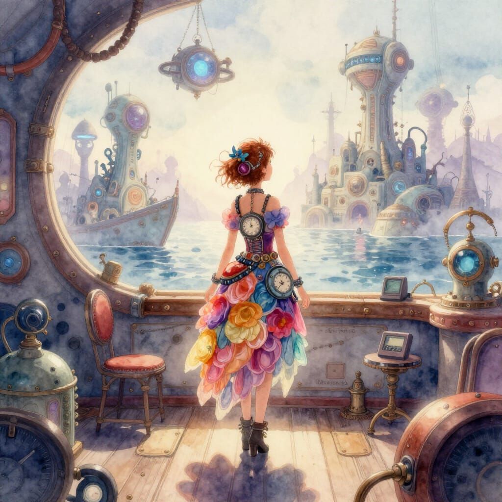 Ocean Punk Princess in Clockpunk Dress on Hope Punk Ship