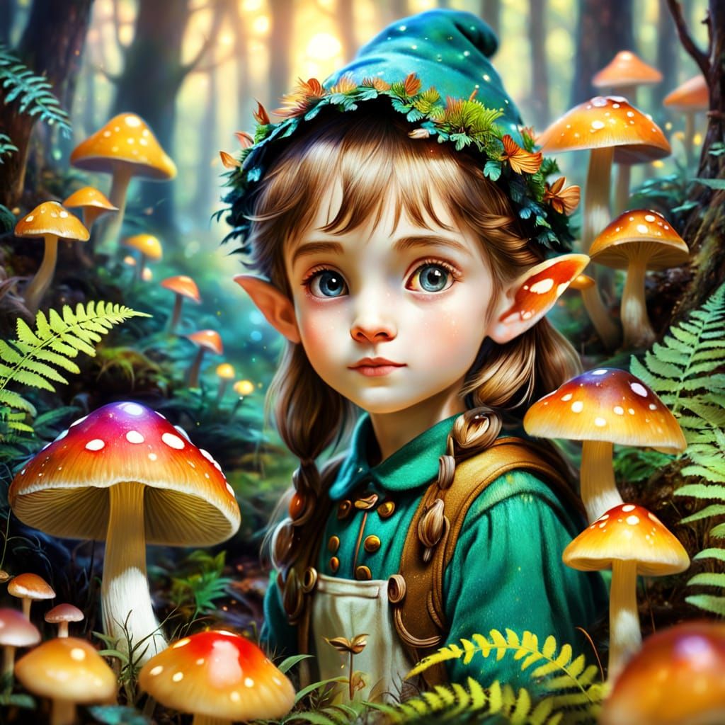 Whimsical Impressionist Elf in Enchanted Forest